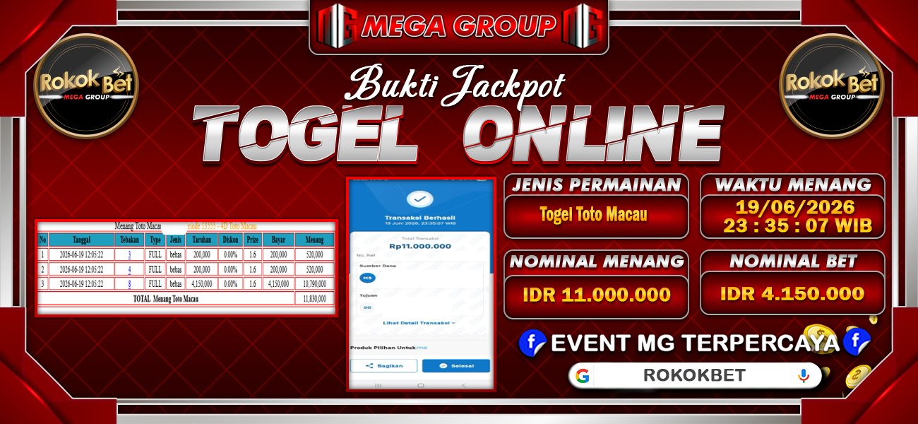 Bukti JP situs Rokokbet hari Jumat, 19 Juni 2026