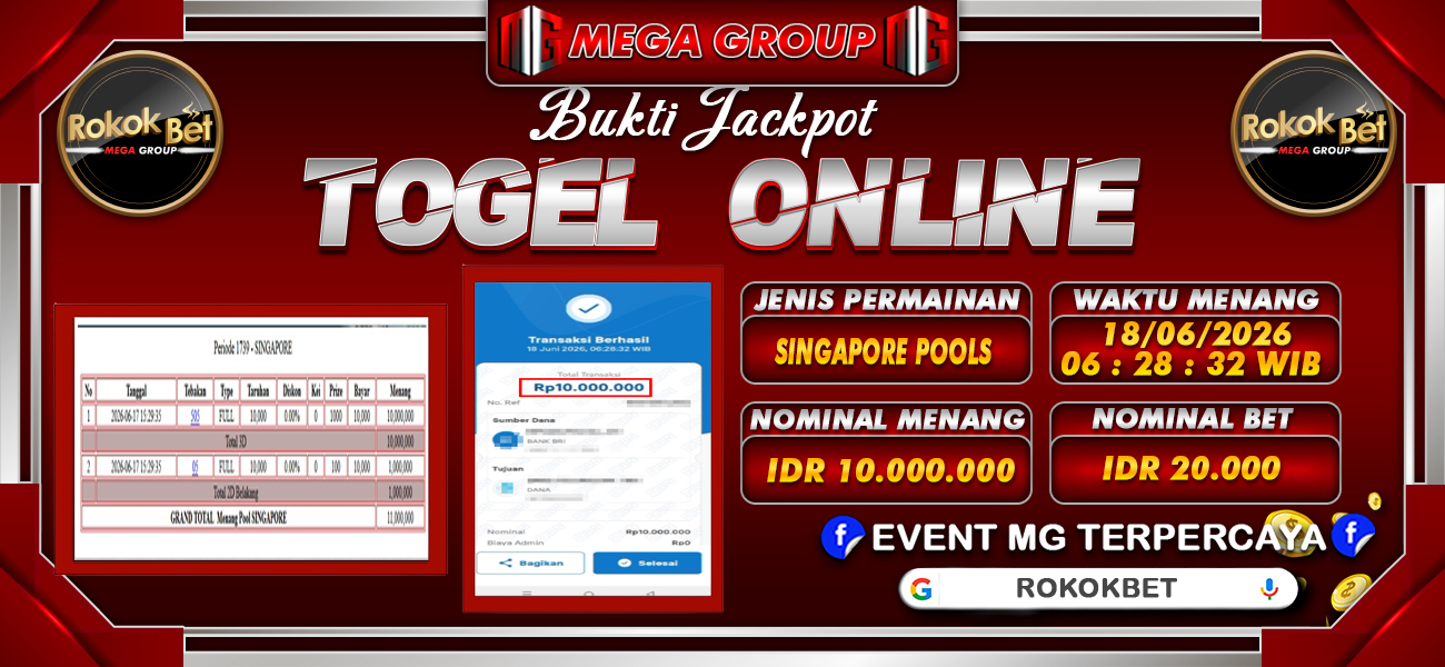 Bukti JP situs Rokokbet hari Kamis, 18 Juni 2026