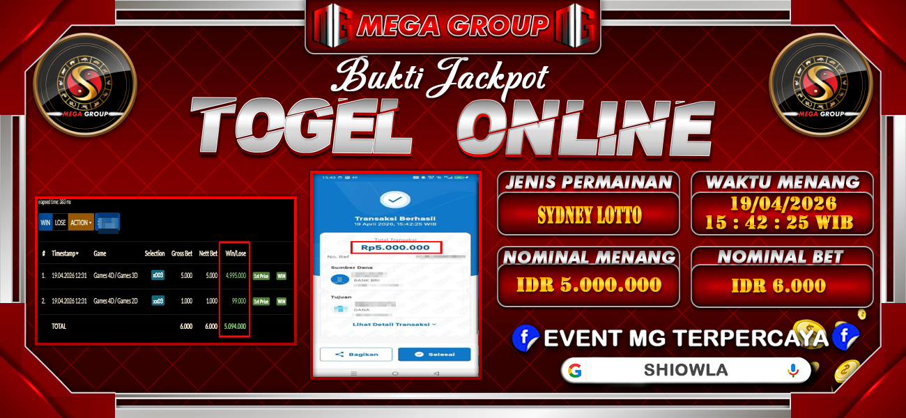 Bukti JP situs Shiowla hari Senin, 20 April 2026