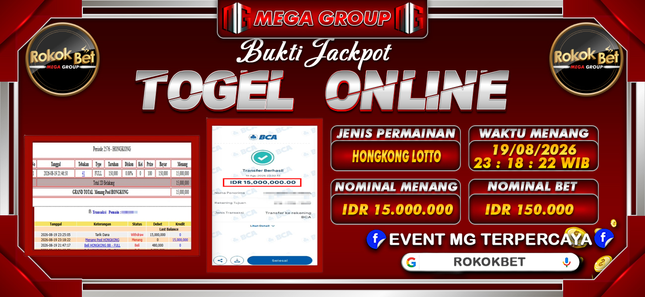 Bukti JP situs Rokokbet hari Kamis, 20 Agustus 2026