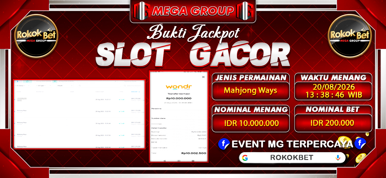 Bukti JP situs Rokokbet hari Kamis, 20 Agustus 2026