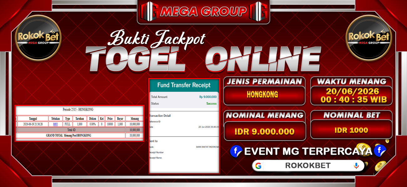 Bukti JP situs Rokokbet hari Sabtu, 20 Juni 2026