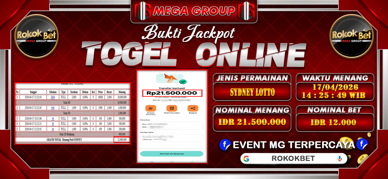 Bukti JP situs Rokokbet hari Sabtu, 18 April 2026